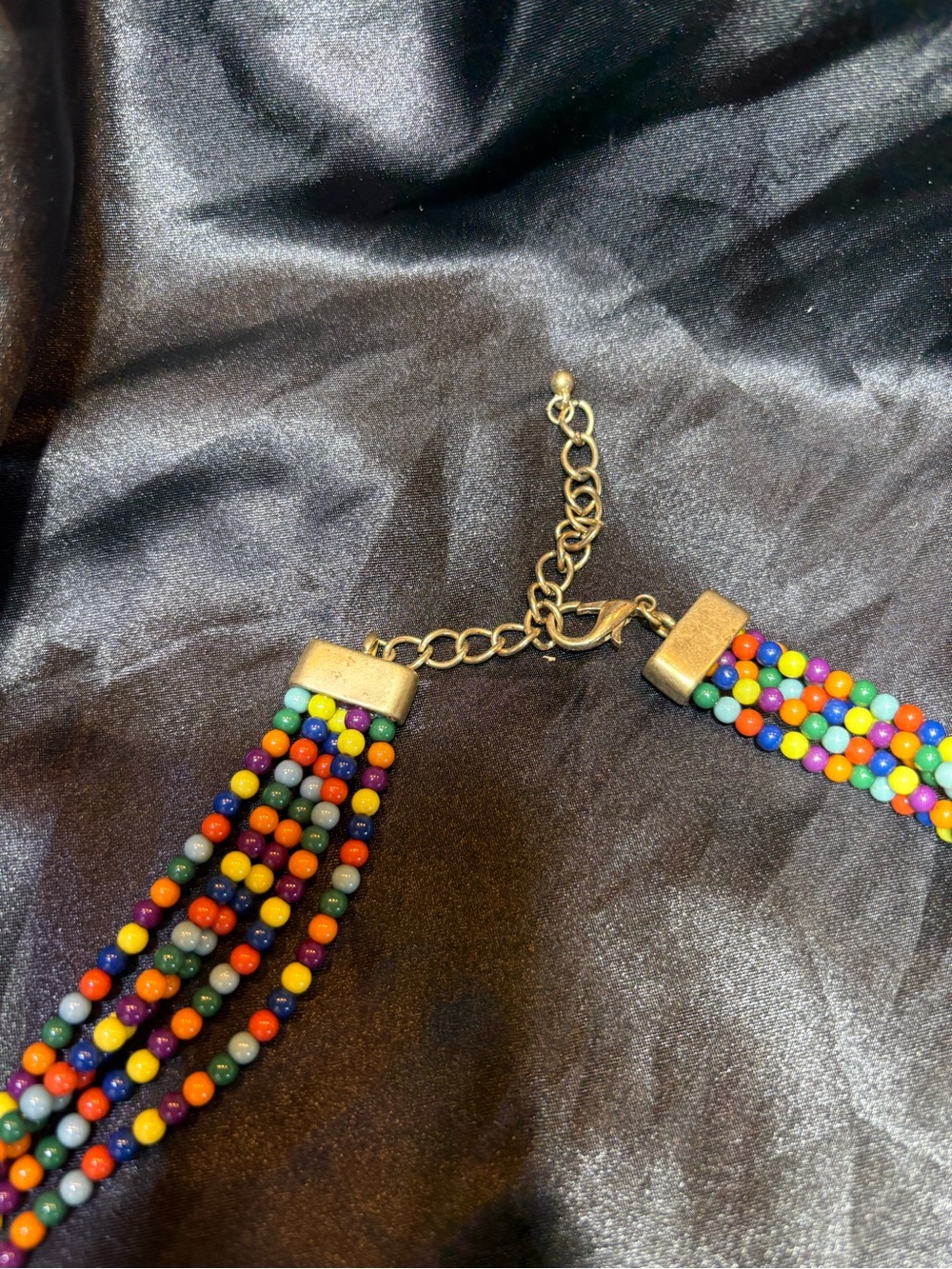 Vintage Multi-Strand Colorful Bead Gold Toned Geometric Statement Necklace - Picture 3 of 4